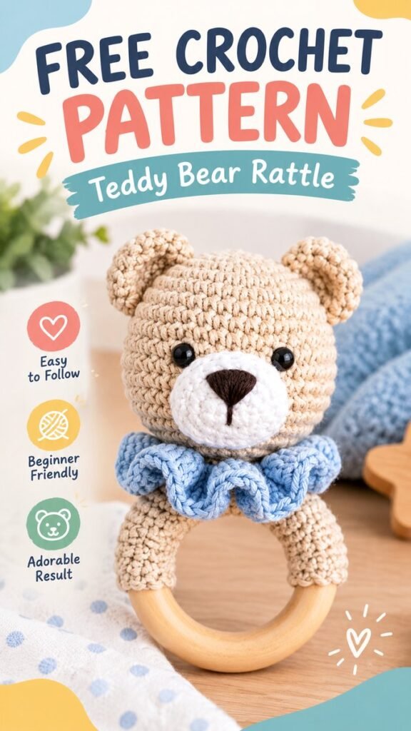 Free Crochet Teddy Bear Rattle Pattern for Beginners