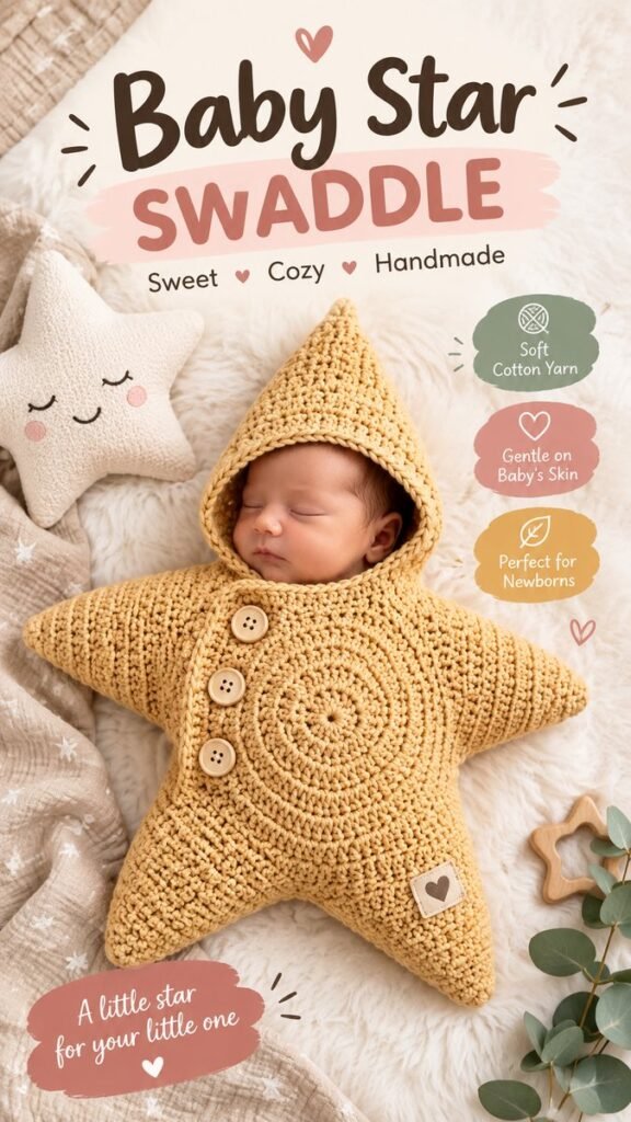 Crochet Baby Star Cocoon Cozy Handmade Newborn Swaddle