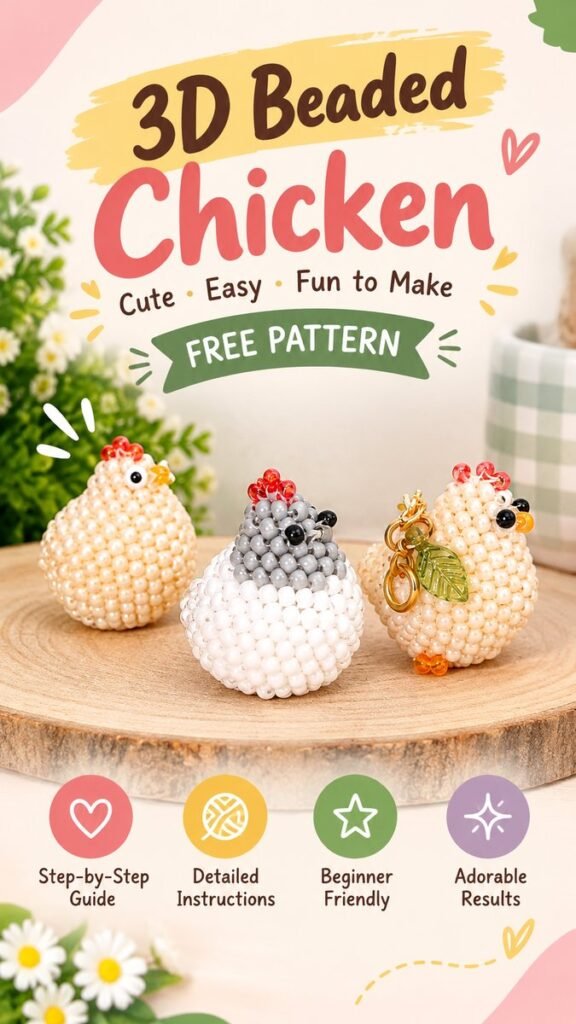 3D Beaded Chicken DIY Cute Free Pattern for Beginners