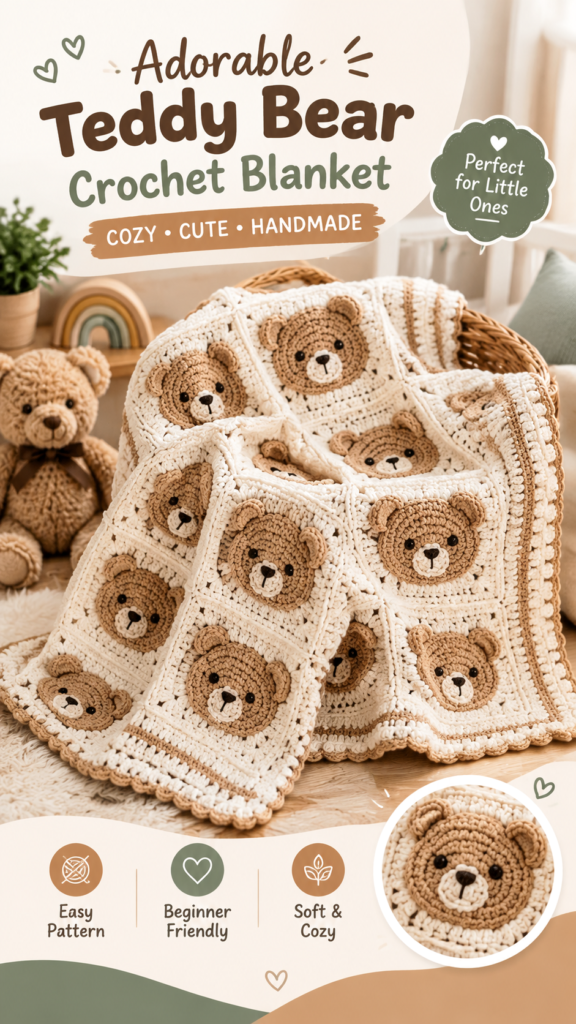 Cute Crochet Bear Baby Blanket Pattern for Nursery Decor