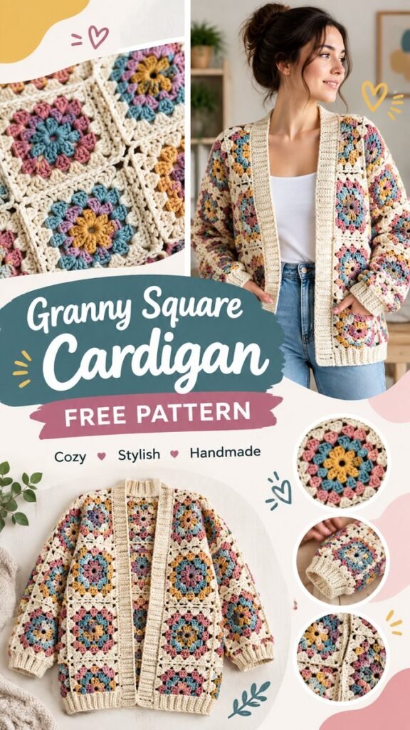 Easy Crochet Cardigan Pattern Free for Women  Cozy Granny Square Style
