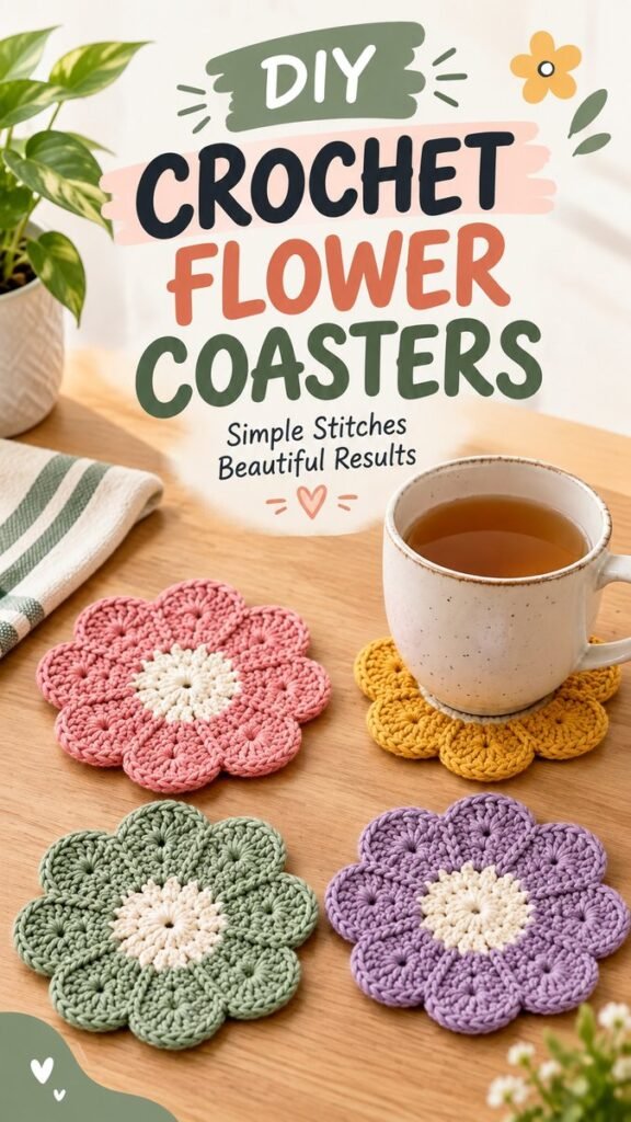 Crochet Coasters Free Pattern Easy Cute Flower Coasters for Beginners