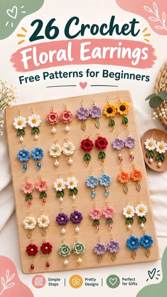26 Crochet Earrings Free Floral Patterns for Beginners and DIY Jewelry
