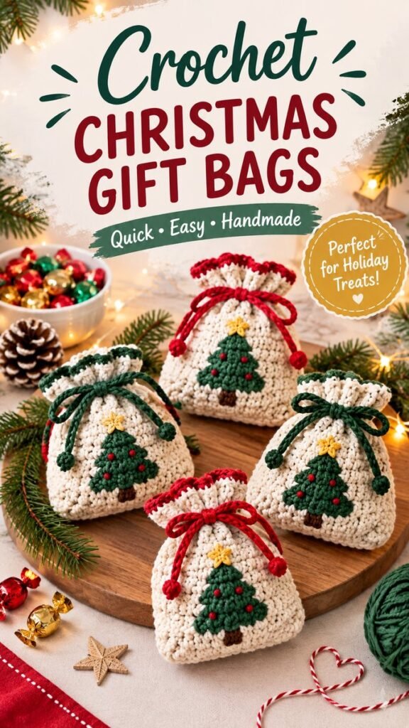 Crochet Christmas Gift Bags Easy Handmade Holiday Treat Bags