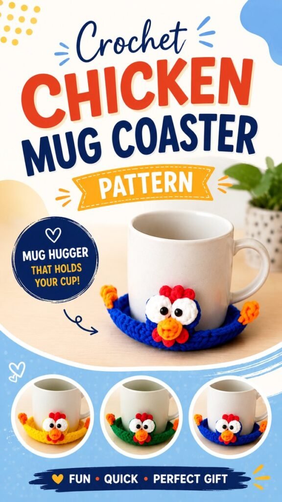 Crochet Chicken Mug Coaster Pattern Cute DIY Mug Hugger Idea
