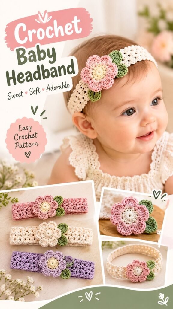 Crochet Headband for Baby Girl Cute Handmade Flower Headband Ideas