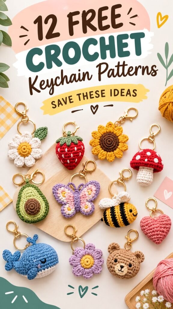 12 Free Crochet Keychain Patterns to Make and Save