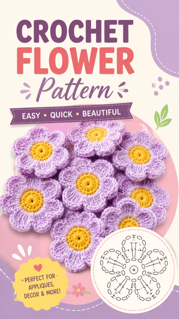 Easy Crochet Flower Pattern for Beautiful DIY Appliques  Decor