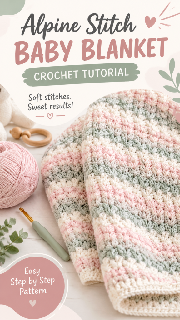Alpine Stitch Baby Blanket Crochet Pattern Tutorial for Beginners
