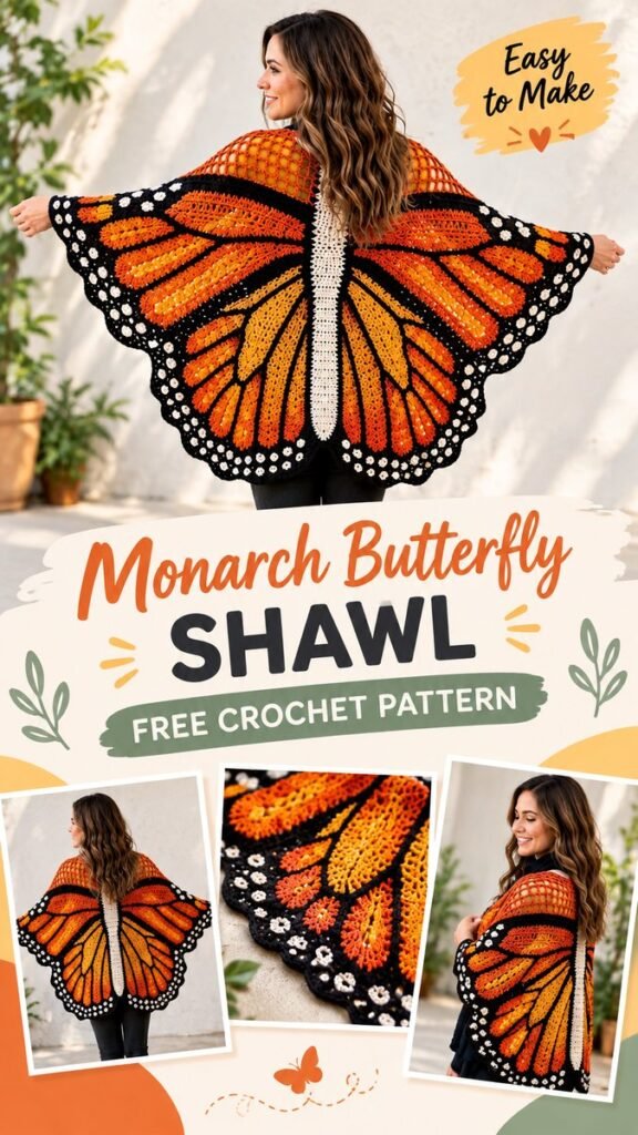 Monarch Butterfly Shawl Crochet Pattern Beautiful Free Crochet Design