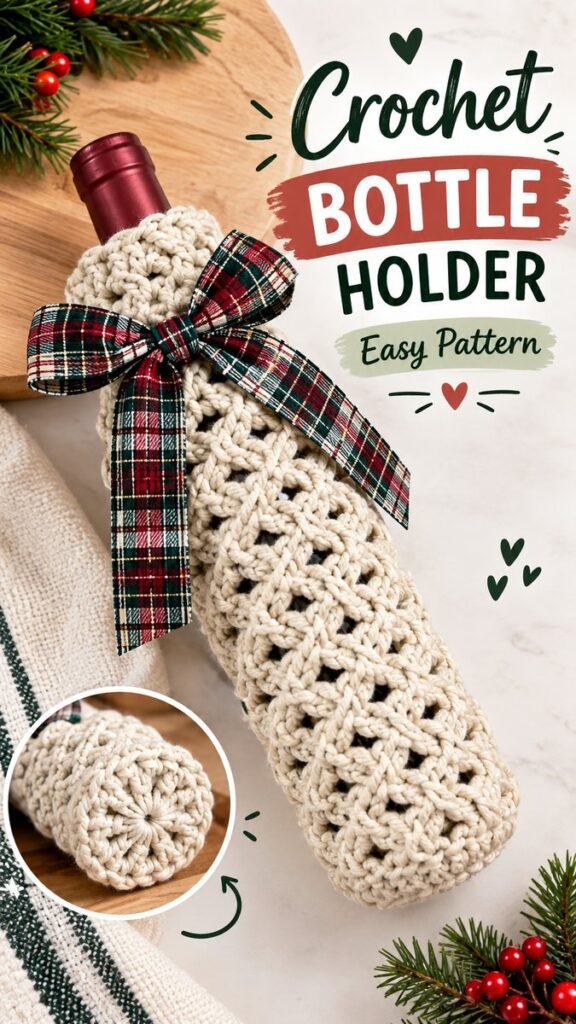Crochet Wine Bottle Gift Bag Free Pattern for Beginners