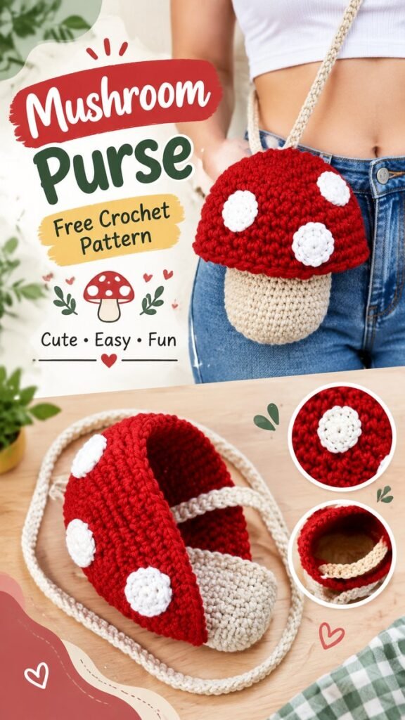 Cute Aesthetic Crochet Mushroom Purse Pattern for Cozy Handmade Style