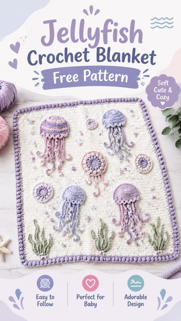 Lavender Jellyfish Baby Blanket Crochet Pattern Free Tutorial