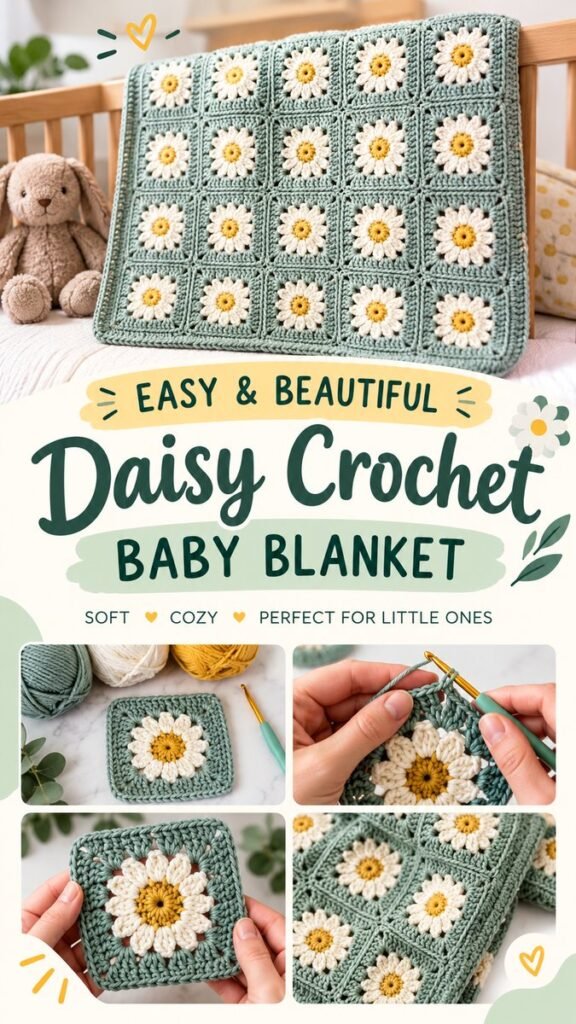 Daisy Farm Crafts Crochet Baby Blanket Easy Daisy Granny Square Pattern