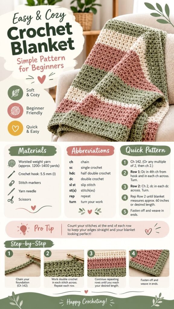 Double Crochet Baby Blanket Pattern Easy, Cozy  Beginner-Friendly Tutorial