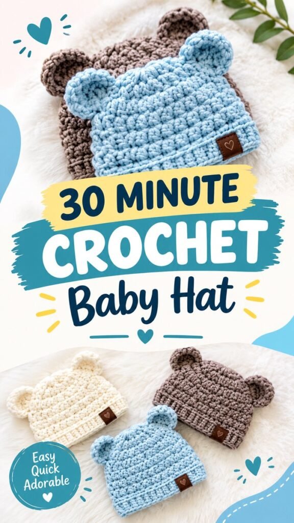30 Minute Crochet Baby Hat Pattern Easy, Quick  Adorable DIY Project