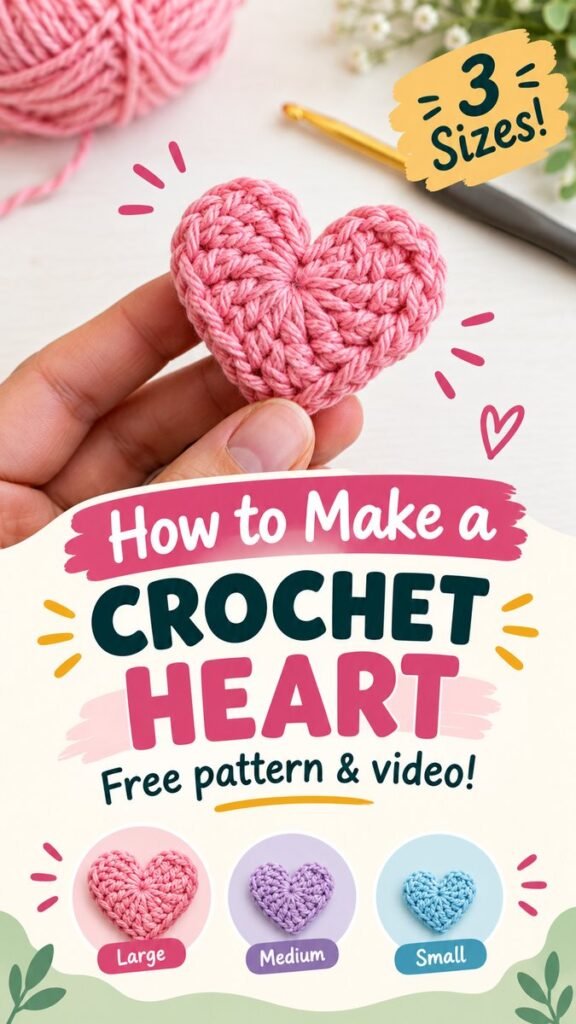 Easy Crochet Heart Pattern for Beginners Free Pattern  Video Tutorial