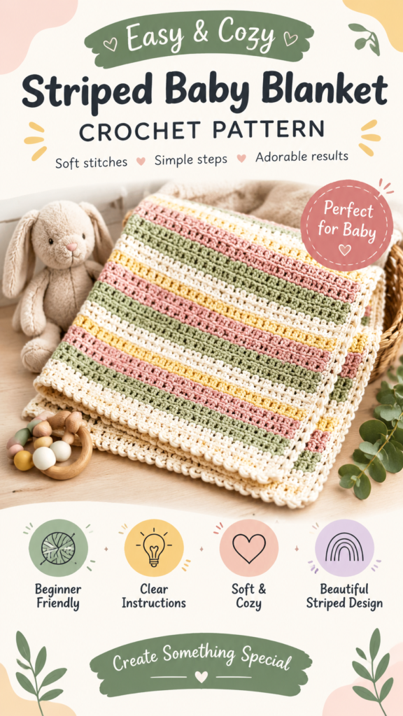 Self-Striping Sunshine Baby Blanket Crochet Pattern for Beginners