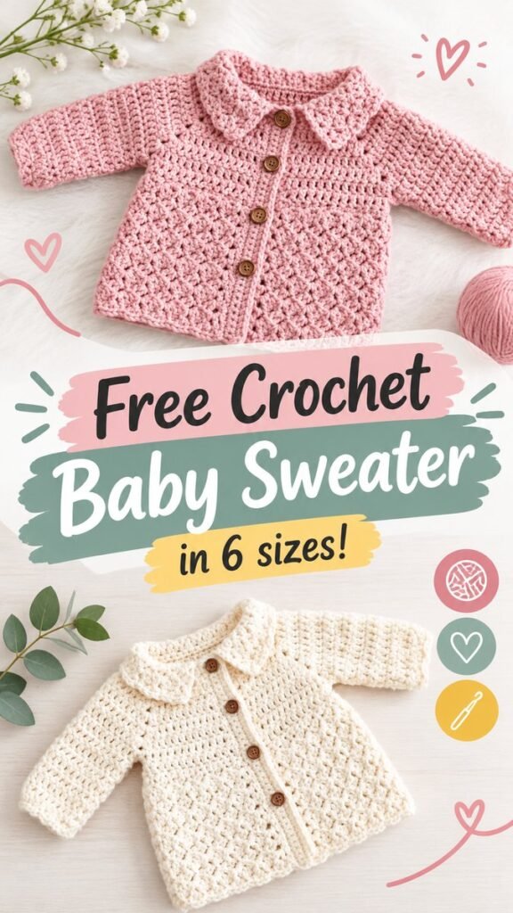 Free Crochet Baby Sweater Patterns Cute  Easy Designs in 6 Sizes