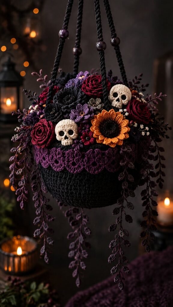 Goth Crochet Ideas Spooky Hanging Planters  Dark Floral Decor