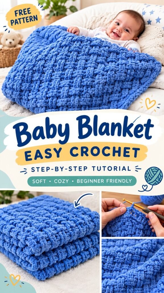 Hand Crochet Baby Blanket Easy Cozy Pattern for Beginners