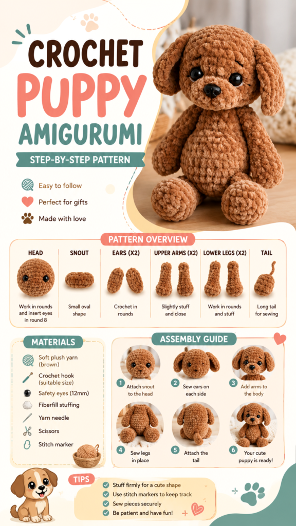 Easy Crochet Puppy Amigurumi Pattern for Beginners  Step-by-Step Tutorial