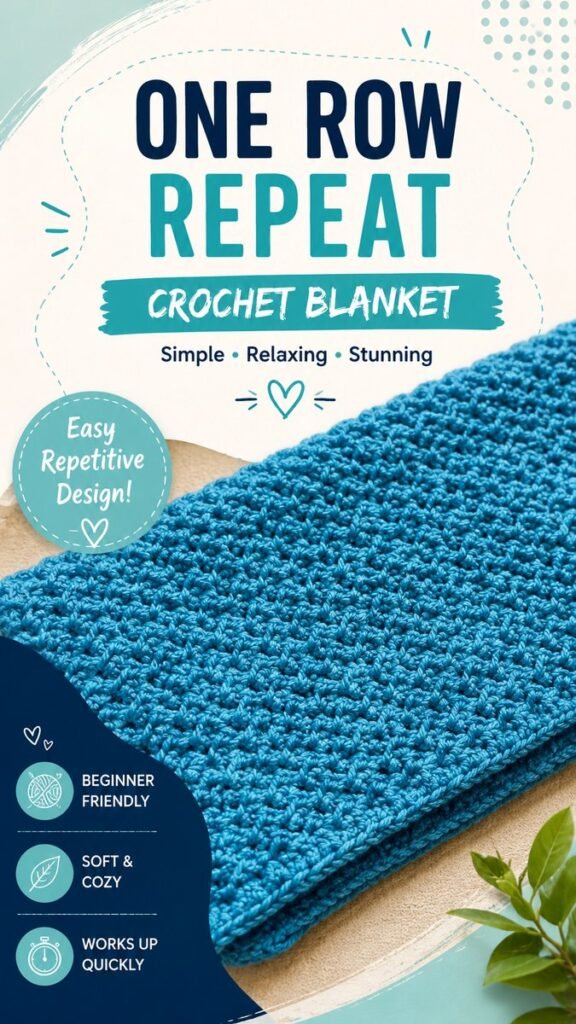 One Row Repeat Crochet Blanket Pattern for Beginners, Easy  Cozy Design