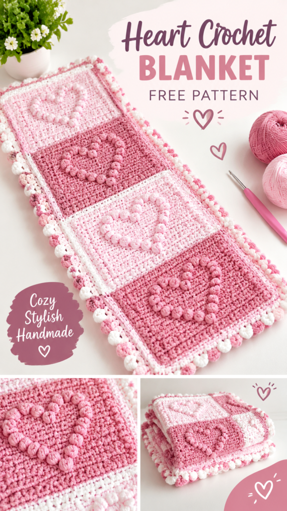 Heart Bobble Blanket Crochet Pattern Cozy Handmade Blanket Idea