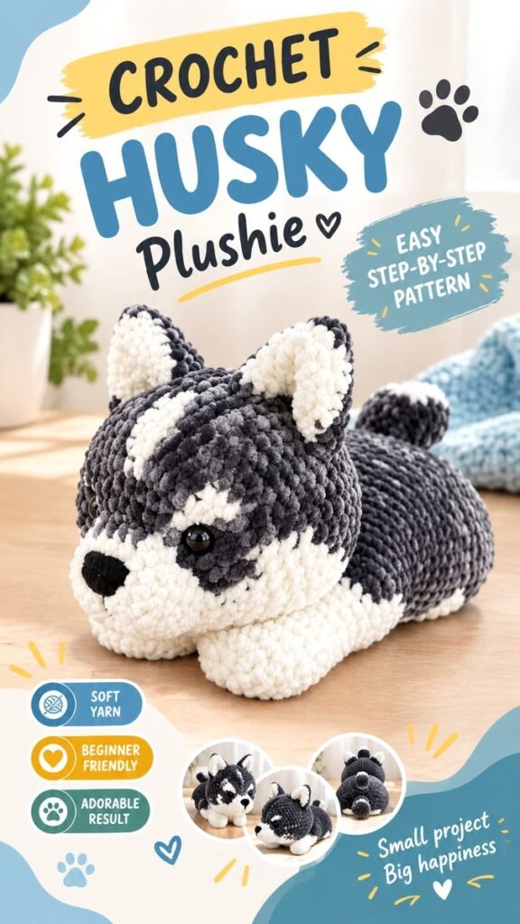 Easy Crochet Husky Plushie Pattern for Beginners  Cute DIY Amigurumi Idea