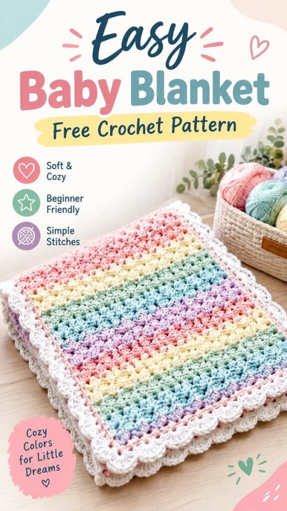 Easy Baby Blanket Crochet Pattern Free for Beginners with Pastel Colors