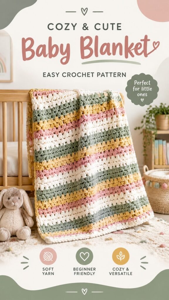 Striped Baby Blanket Crochet Pattern Cozy Beginner-Friendly Design