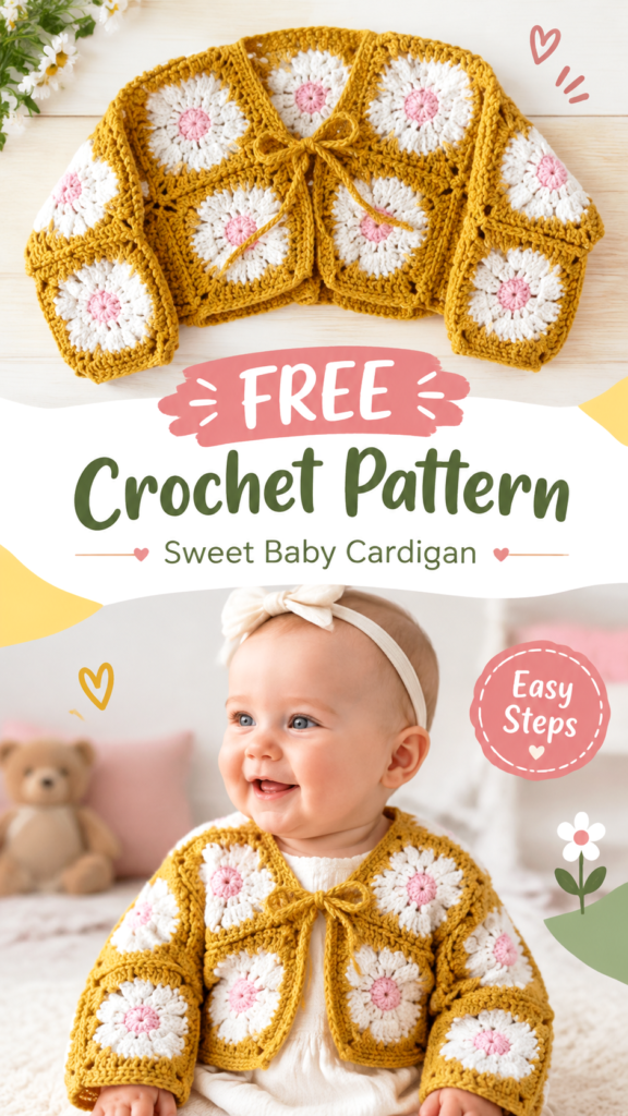 Crochet Daisy Flower Baby Cardigan Pattern Free Tutorial