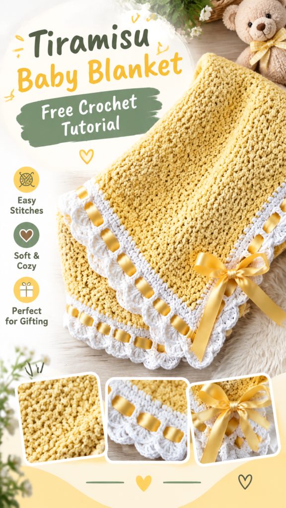 Tiramisu Baby Blanket Crochet Pattern with Ribbon Border Tutorial