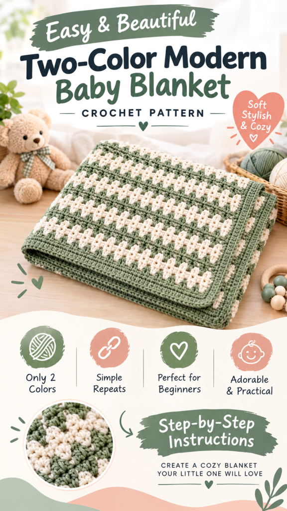 2 Color Baby Blanket Crochet Pattern  Easy Modern Crochet Baby Blanket