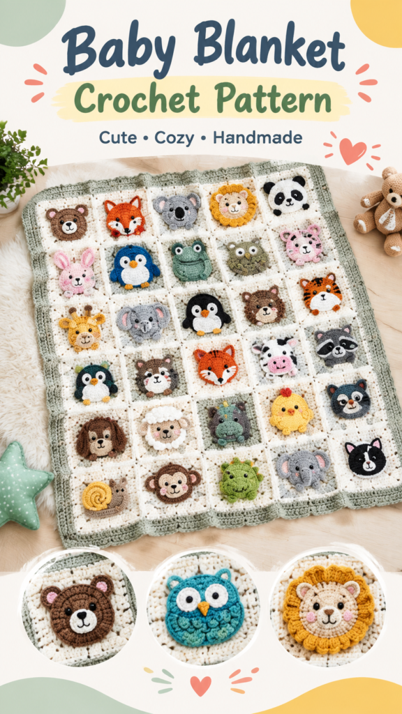Cute Animal Crochet Baby Blanket Pattern With Adorable Granny Square Designs
