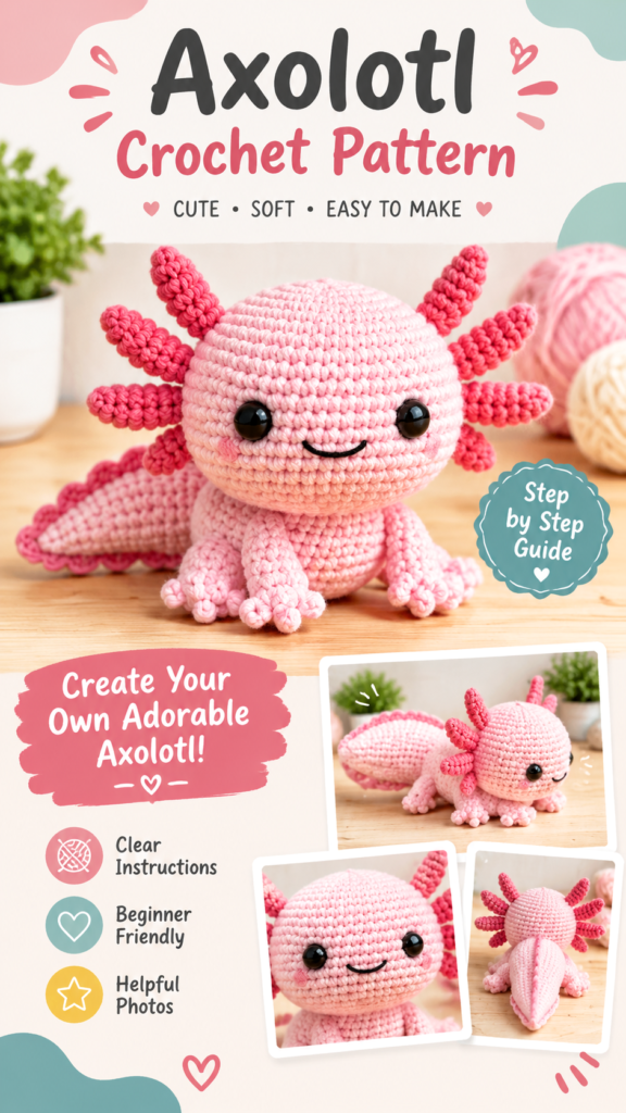Free Baby Axolotl Crochet Pattern  Cute Amigurumi Tutorial