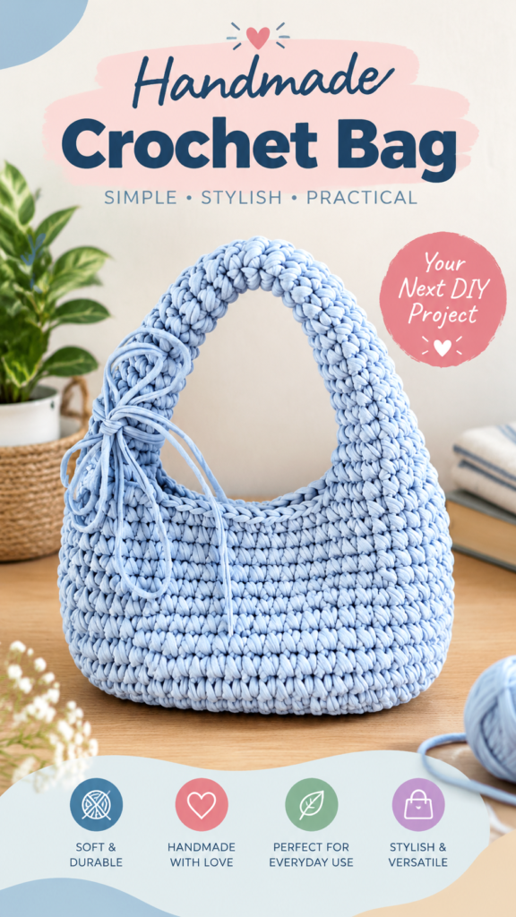 Baby Blue Crochet Bag Pattern  Handmade Chunky Yarn Purse DIY