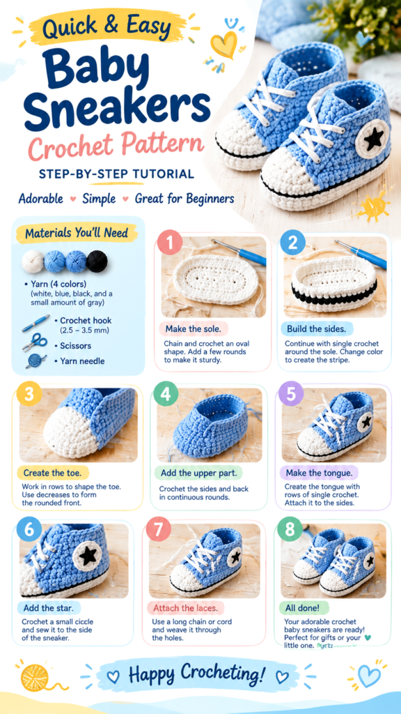 Free Baby Converse Crochet Pattern  Easy DIY Baby Sneakers Tutorial