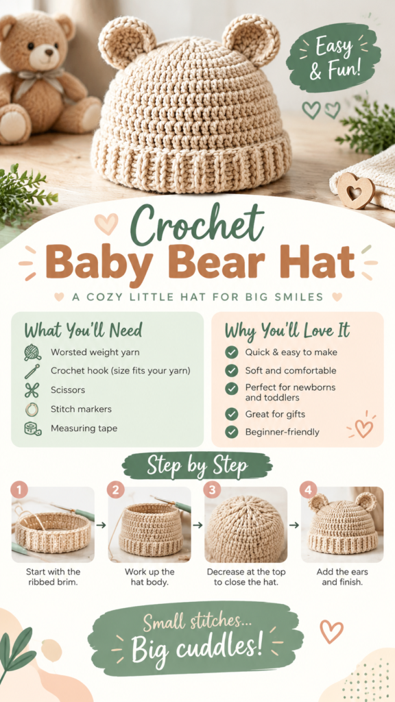Free Crochet Baby Beanie Pattern with Cute Animal Ears Design