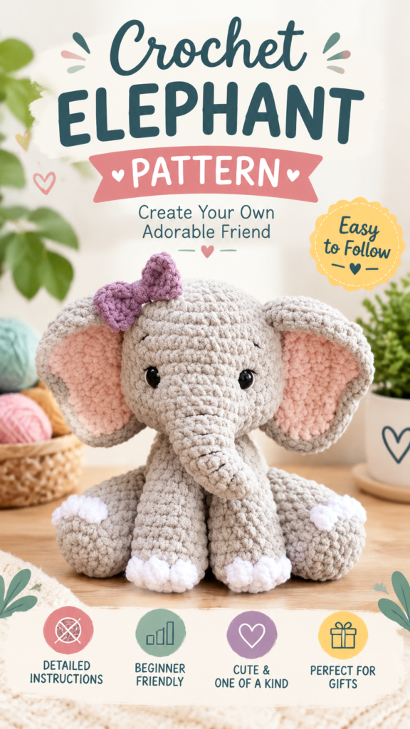 Free Baby Elephant Crochet Pattern  Cute Amigurumi Elephant Tutorial