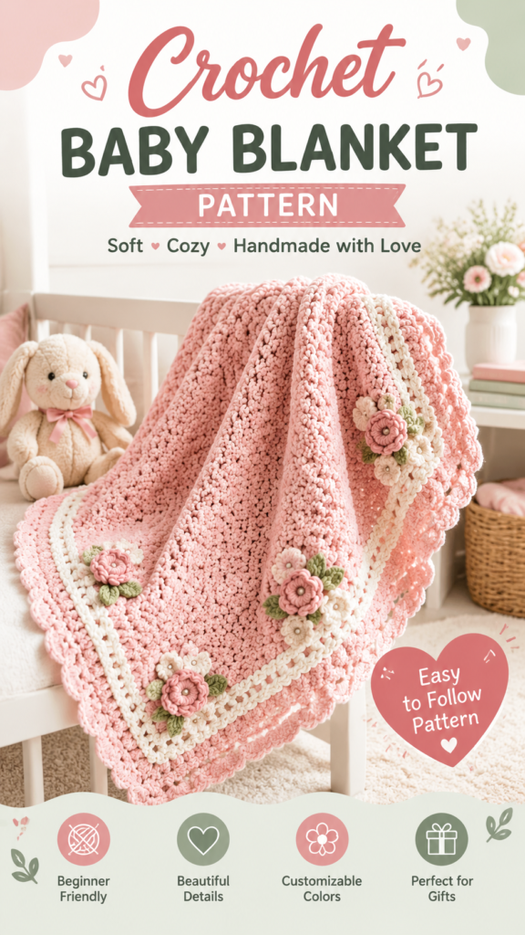 Baby Girl Crochet Blanket Pattern  Soft Floral Baby Blanket Tutorial