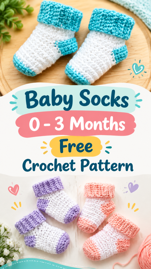 Free Baby Socks Crochet Pattern for Newborns 0-3 Months