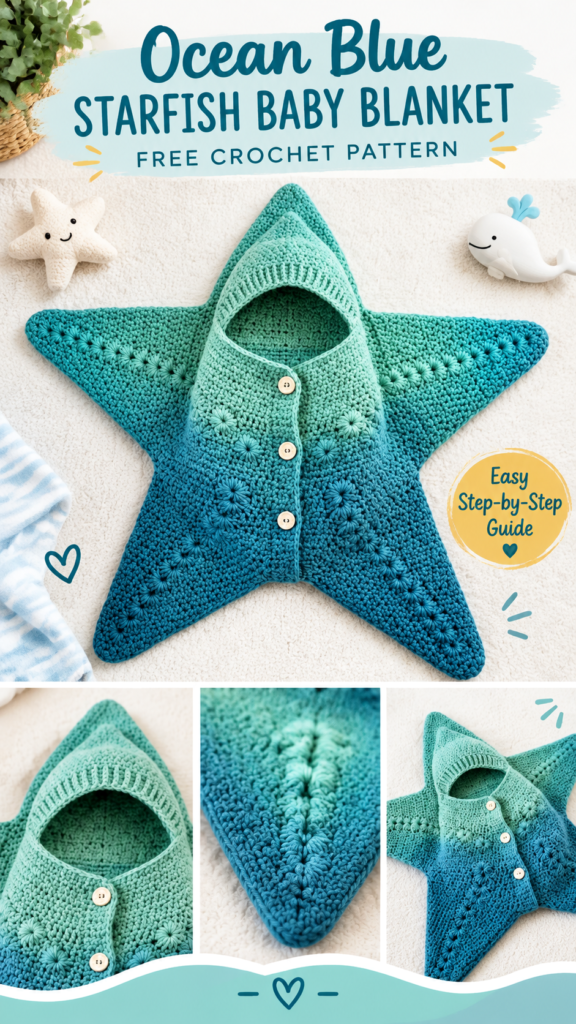 Ocean Blue Starfish Baby Blanket Crochet Pattern Free Tutorial