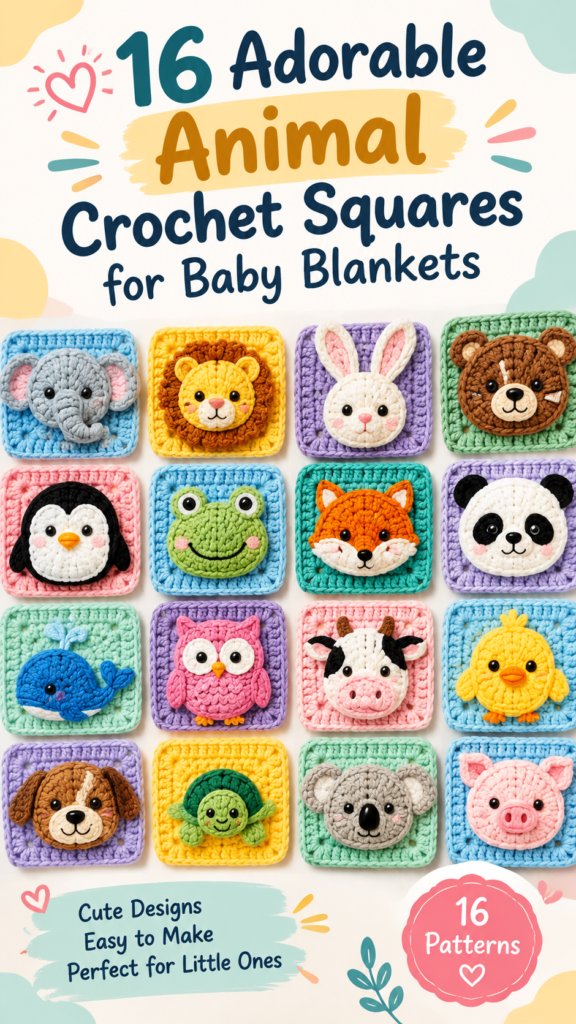 Adorable Crochet Baby Animal Blanket Squares Pattern Ideas