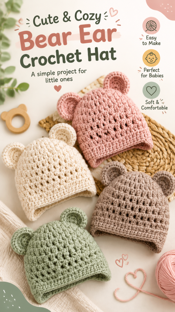 Cute Crochet Bear Ear Baby Hats Free Pattern Ideas for Beginners