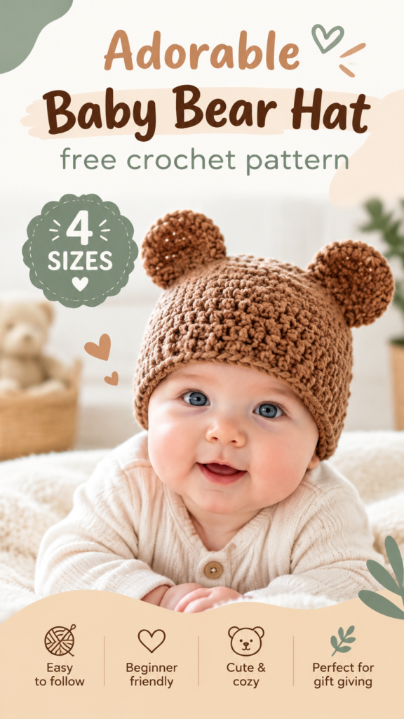 Free Crochet Baby Bear Hat Pattern  Easy DIY Baby Hat Tutorial