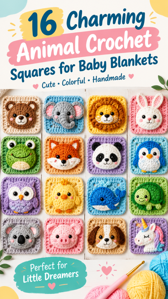 16 Charming Animal Crochet Squares for Adorable Baby Blankets