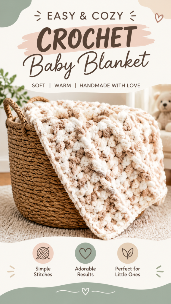 Easy Crochet Baby Blanket Pattern with Bernat Yarn  Beginner Cozy Blanket