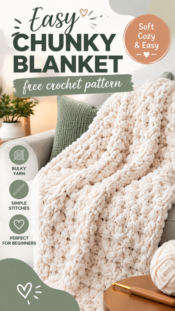 Chunky Crochet Blanket Pattern Cozy DIY Throw Using Super Bulky Yarn