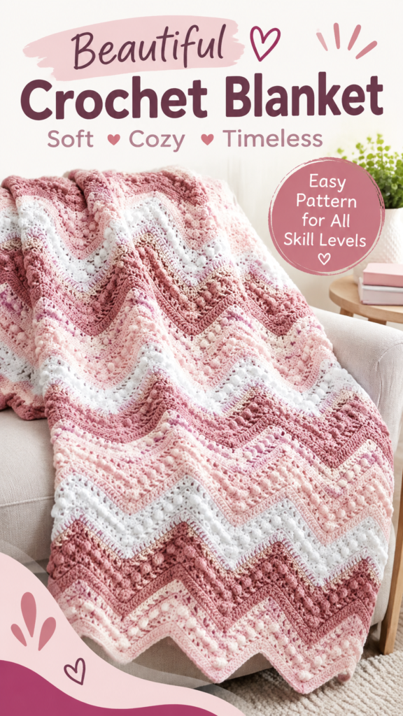Pink Chevron Crochet Blanket Pattern With Cozy Textured Stitches